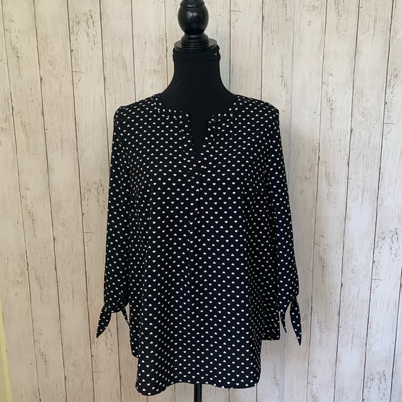 Dalia Tops - Dalia Black Blouse with White Hearts Medium
